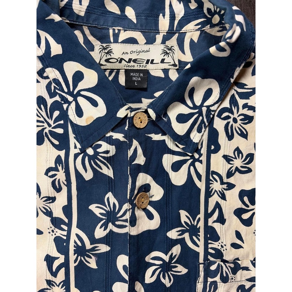 O'Neill Button Down Shirt Mens Large Blue Floral Hawaiian Short Sleeve Tropical - Picture 2 of 7